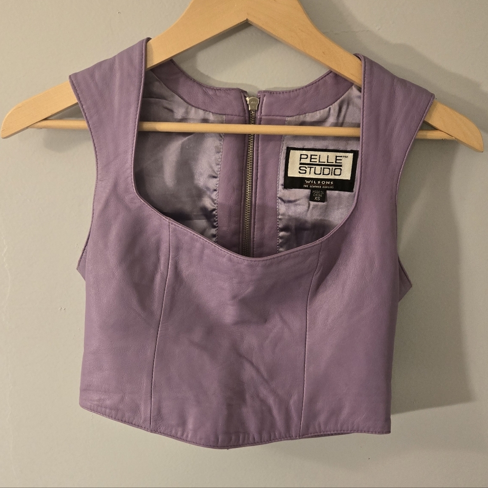 Rare Pelle Studio by Wilsons Leather Purple Leather Crop Top Bustier Tank 90s XS